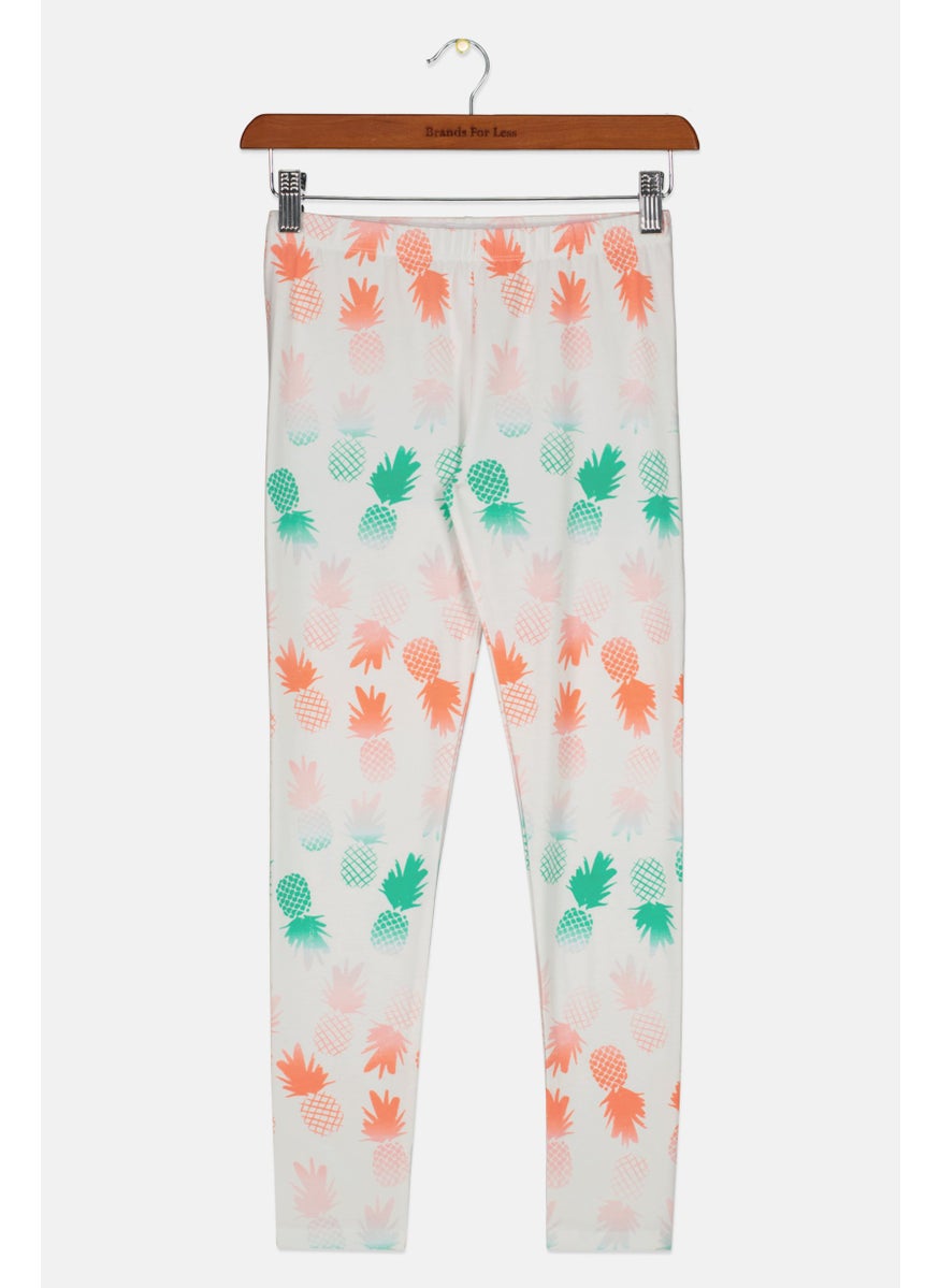 Kids Girl All Over Print Pull On Leggings, Angel White