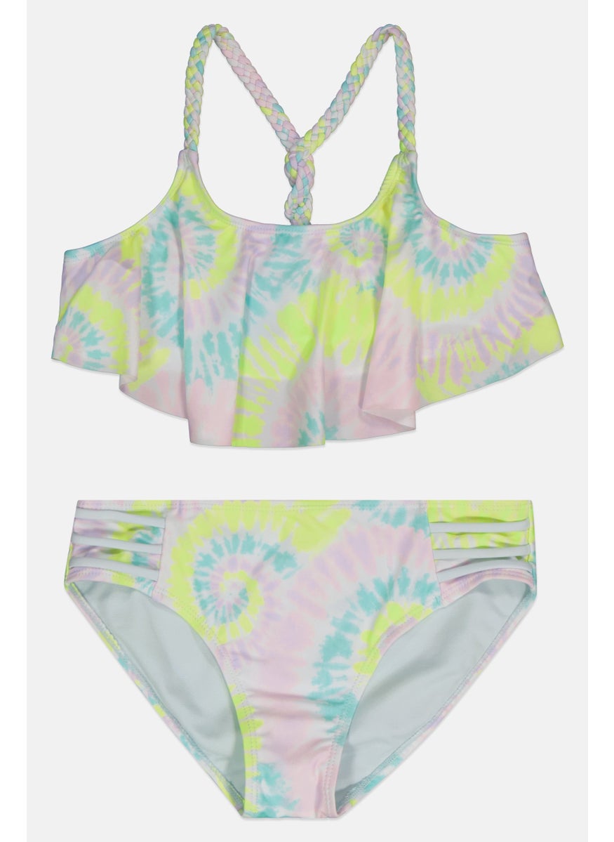 Kids Girl 2 Pcs Tie Dye Swimwear, Lime Green Combo