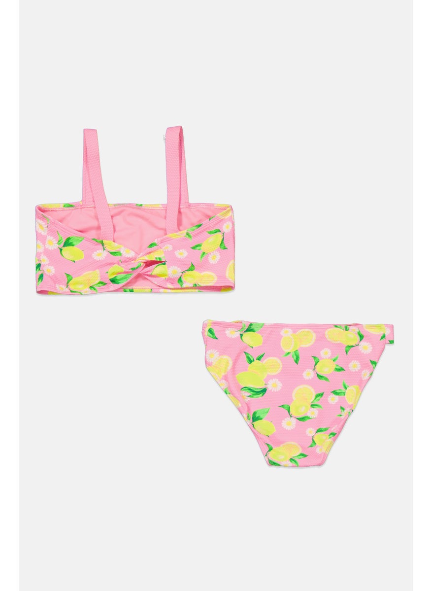 Kids Girl Floral Print Swimwear Set, Pink/Yellow