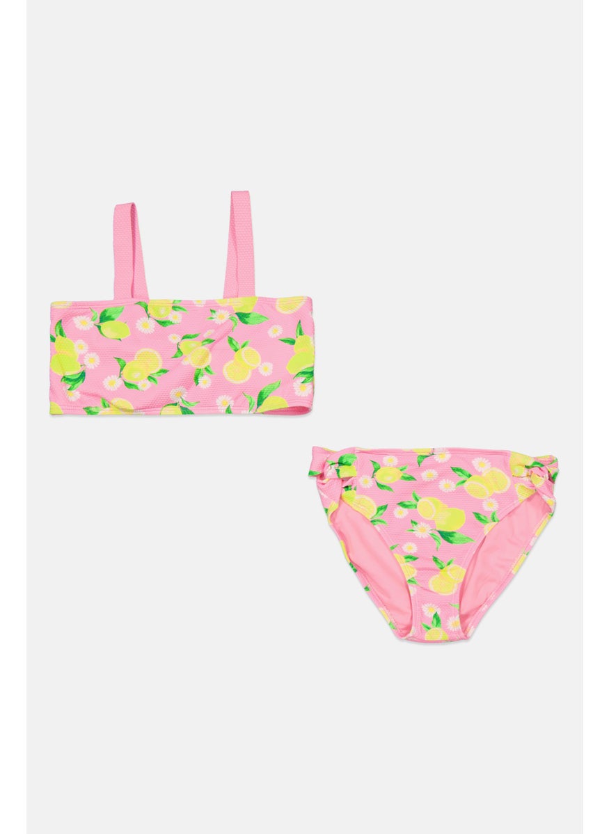 Kids Girl Floral Print Swimwear Set, Pink/Yellow