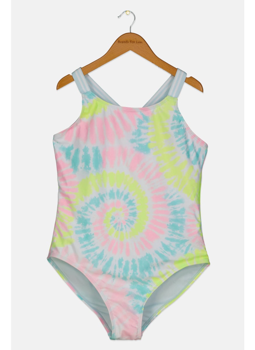 Kids Girls Tie Die One Piece, Lime Combo