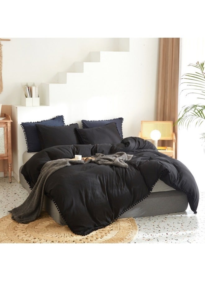 3-Piece Queen Size Luxury Comfort Set With Black Ball Duvet Cover