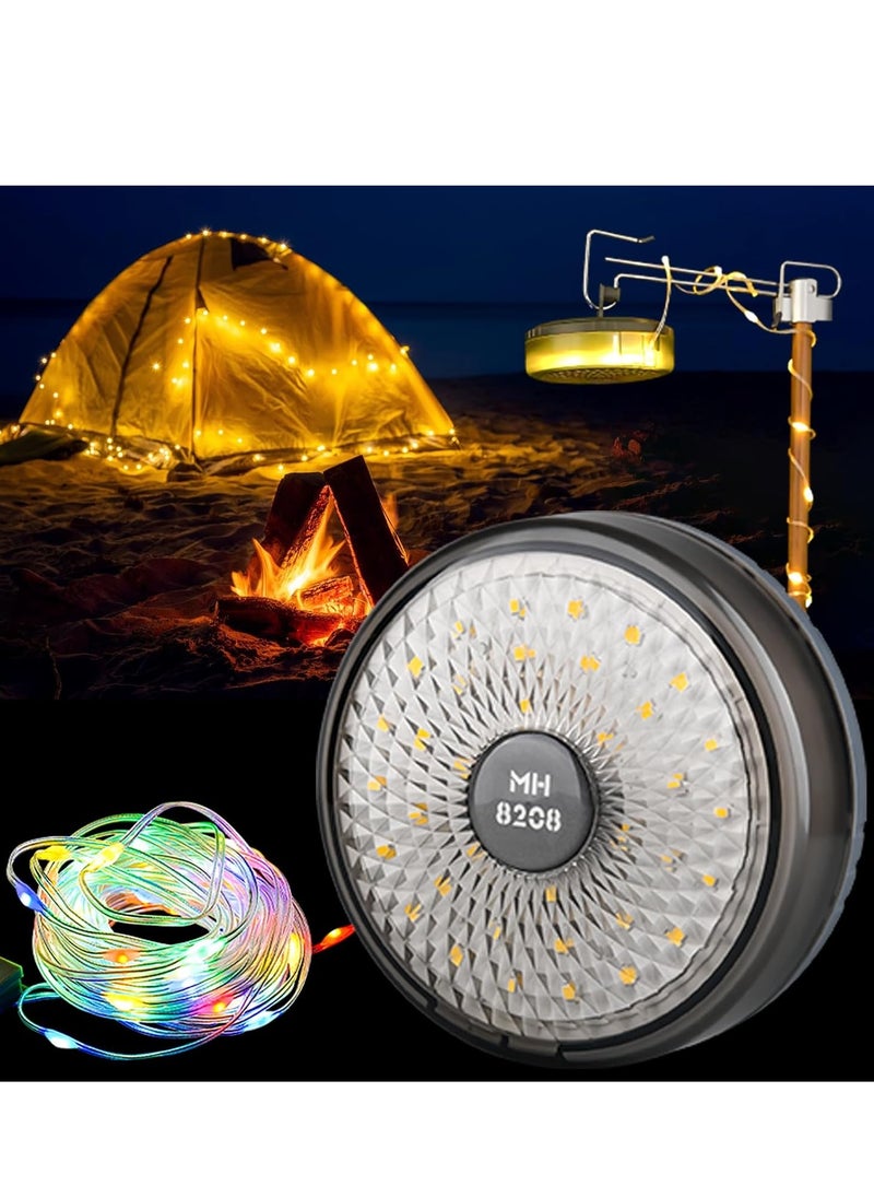 Rollable RGB LED Reel Waterproof 10 meter 3 in 1 camping fairy lights portable stowable USB rechargeable for outdoor camping and yard decoration fading slowly twinkle flashing steady& More 8 mode