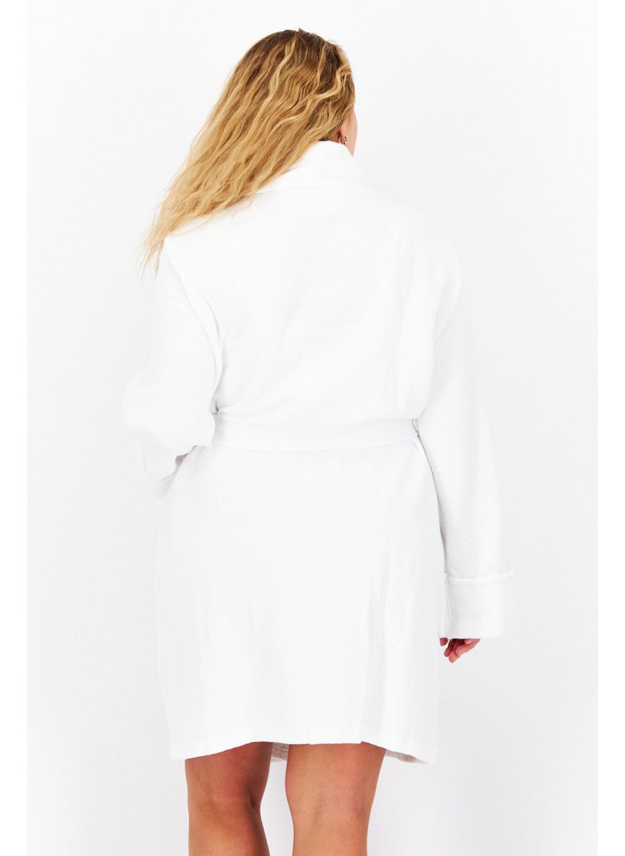 Women Textured Belted Robe, White