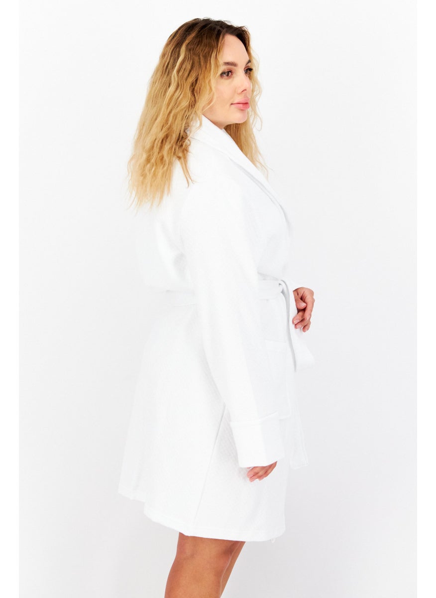 Women Textured Belted Robe, White