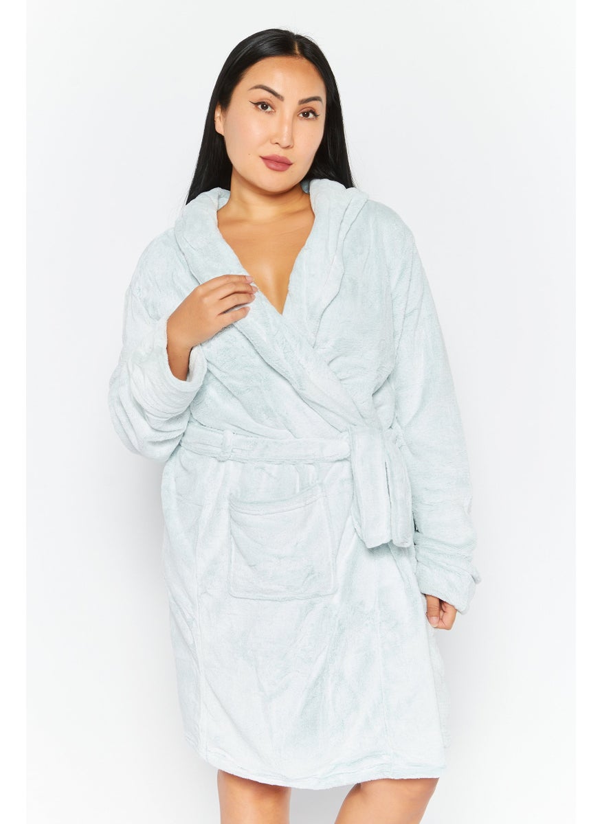 Women Fleece Velvet Robe, Offwhite