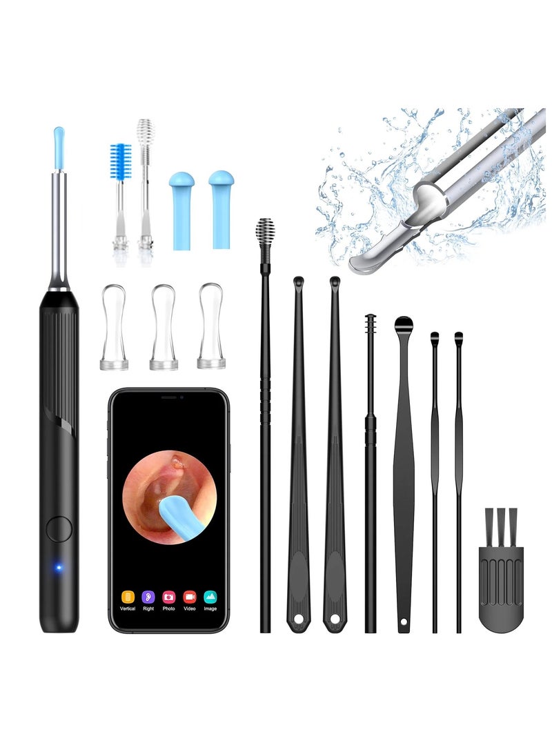 Ear Cleaner Ear Wax Remover Ear Wax Removal Tool Clean and Pick Ear Wax Set - Wireless Compatible with iPhone, iPad and Android Smartphones - for Adults and Kids Black