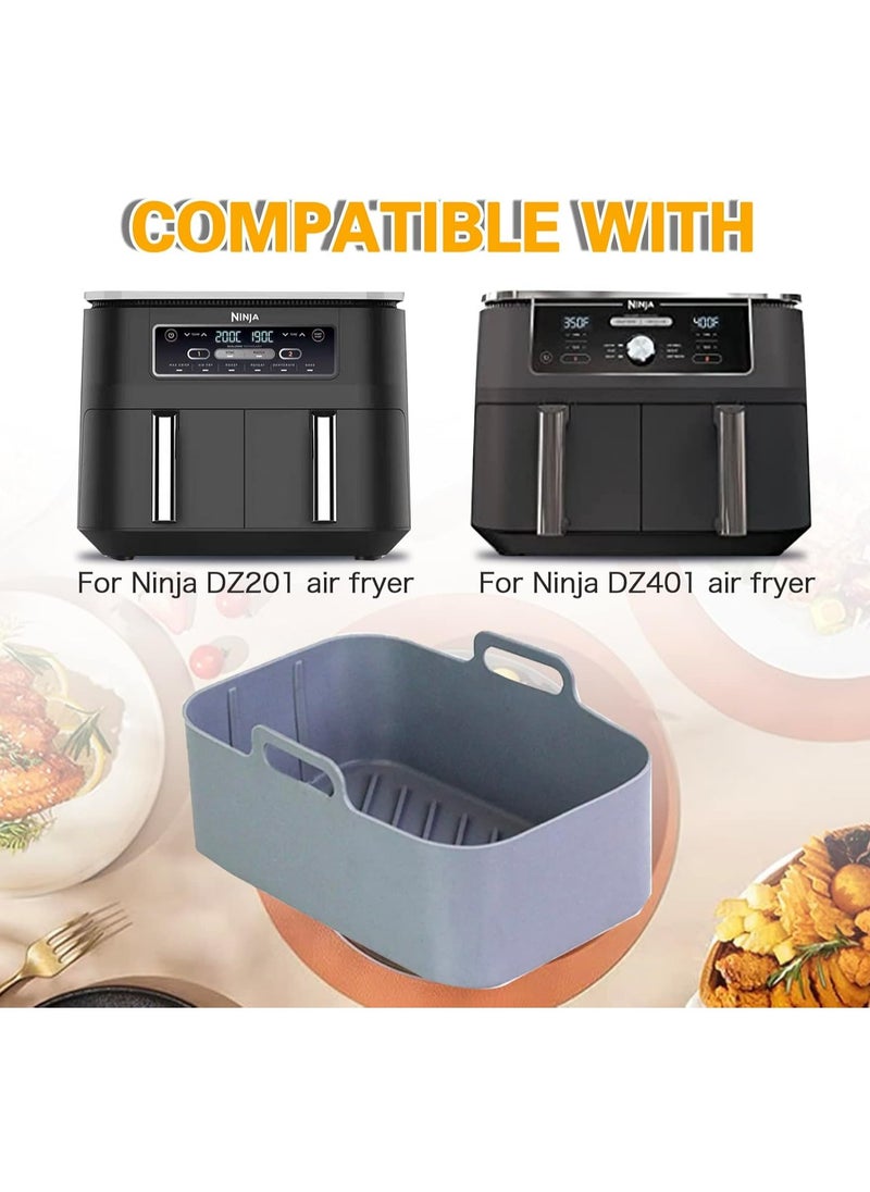 2pcs Reusable Silicone Air Fryer Pots for Ninja Foodi DZ201 - 8QT Rectangle Liners and Accessories (Gray)