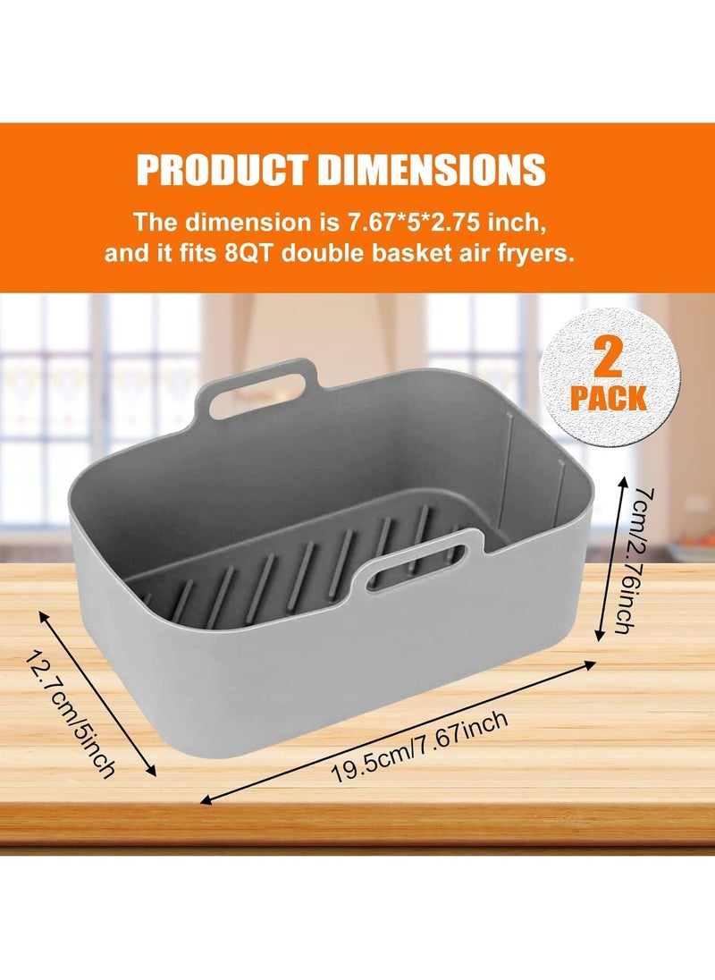 2pcs Reusable Silicone Air Fryer Pots for Ninja Foodi DZ201 - 8QT Rectangle Liners and Accessories (Gray)