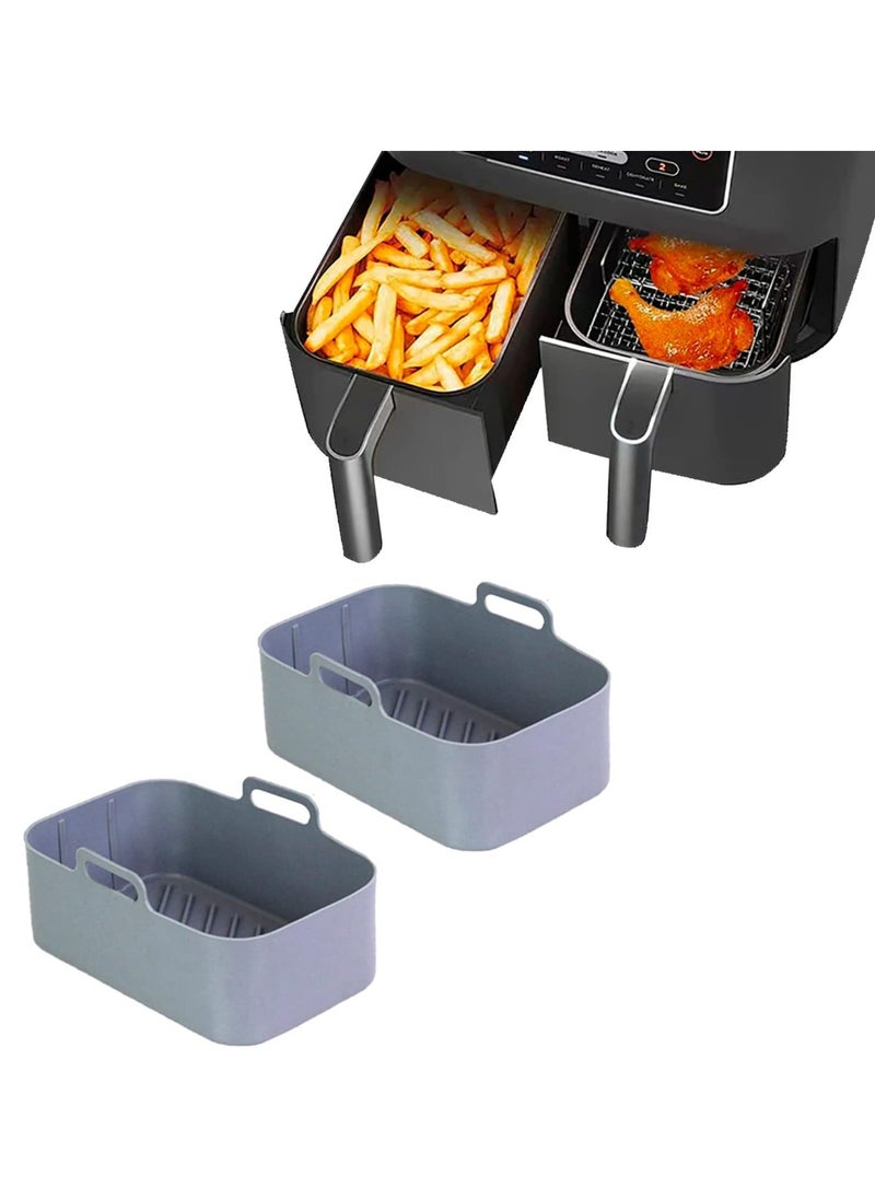 2pcs Reusable Silicone Air Fryer Pots for Ninja Foodi DZ201 - 8QT Rectangle Liners and Accessories (Gray)