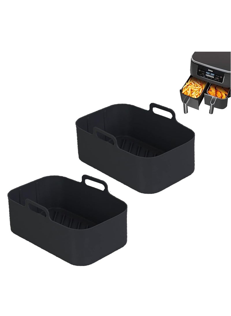 2pcs Reusable Silicone Air Fryer Pots for Ninja Foodi DZ201 - 8QT Rectangle Liners and Accessories (Black)