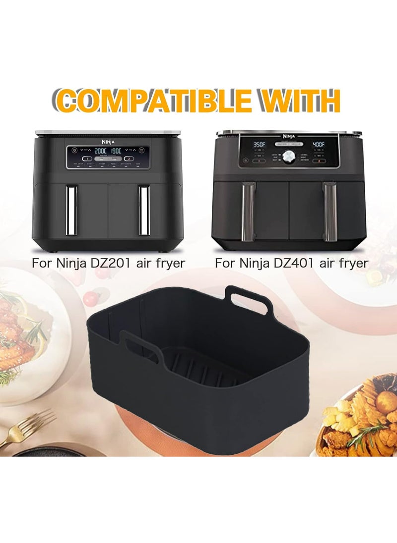 2pcs Reusable Silicone Air Fryer Pots for Ninja Foodi DZ201 - 8QT Rectangle Liners and Accessories (Black)