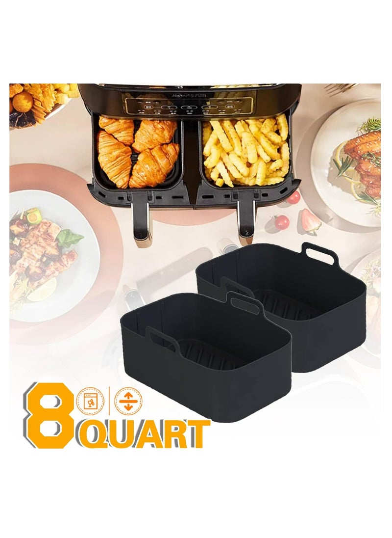 2pcs Reusable Silicone Air Fryer Pots for Ninja Foodi DZ201 - 8QT Rectangle Liners and Accessories (Black)