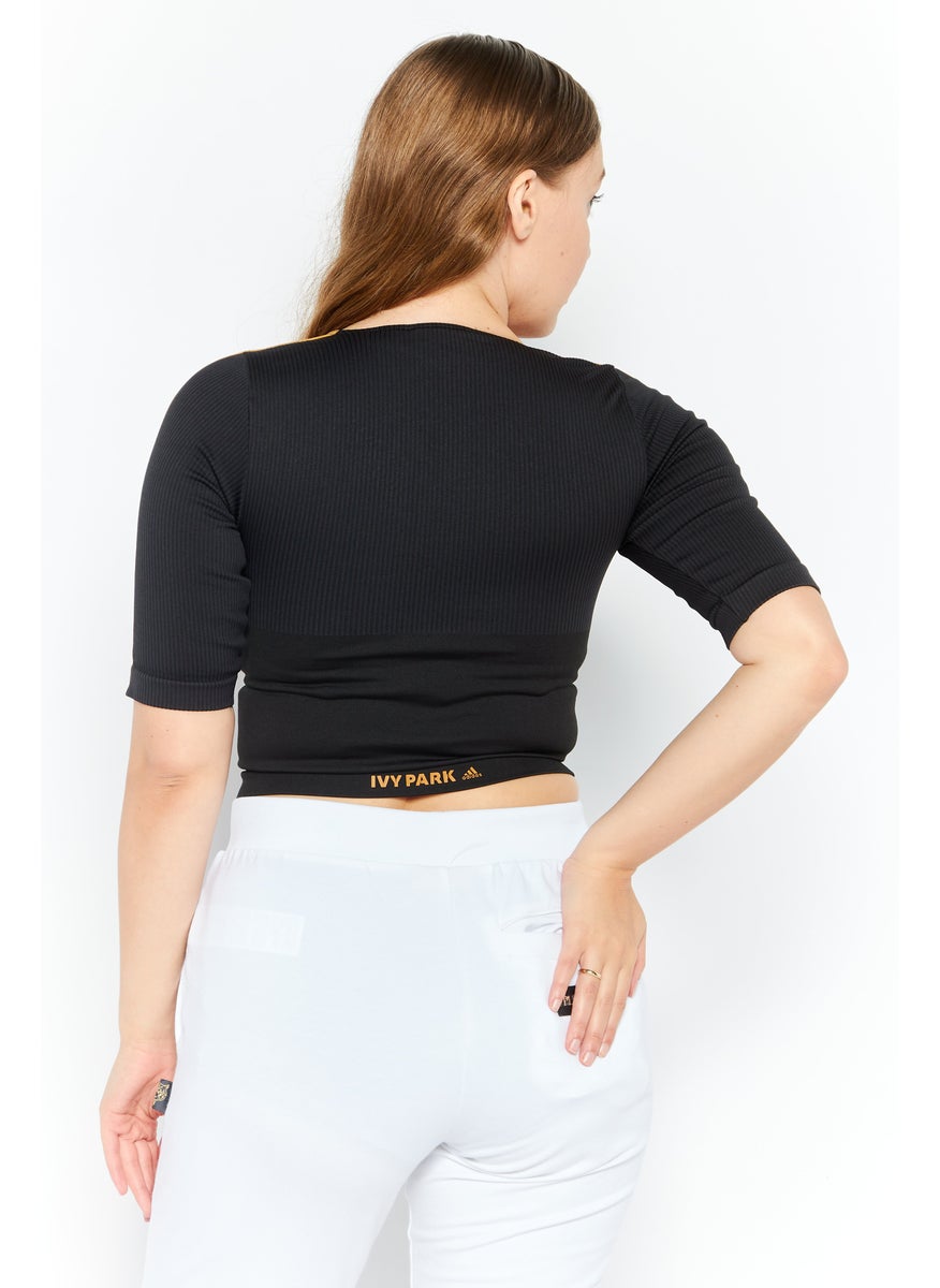 Women Sportswear Fit Short Sleeve Crop Top, Black