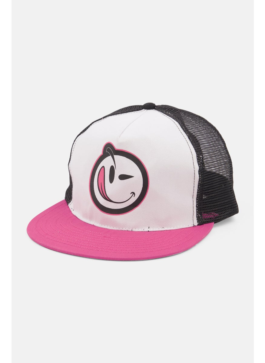 Men Printed Adjustable Cap, Pink/White/Black