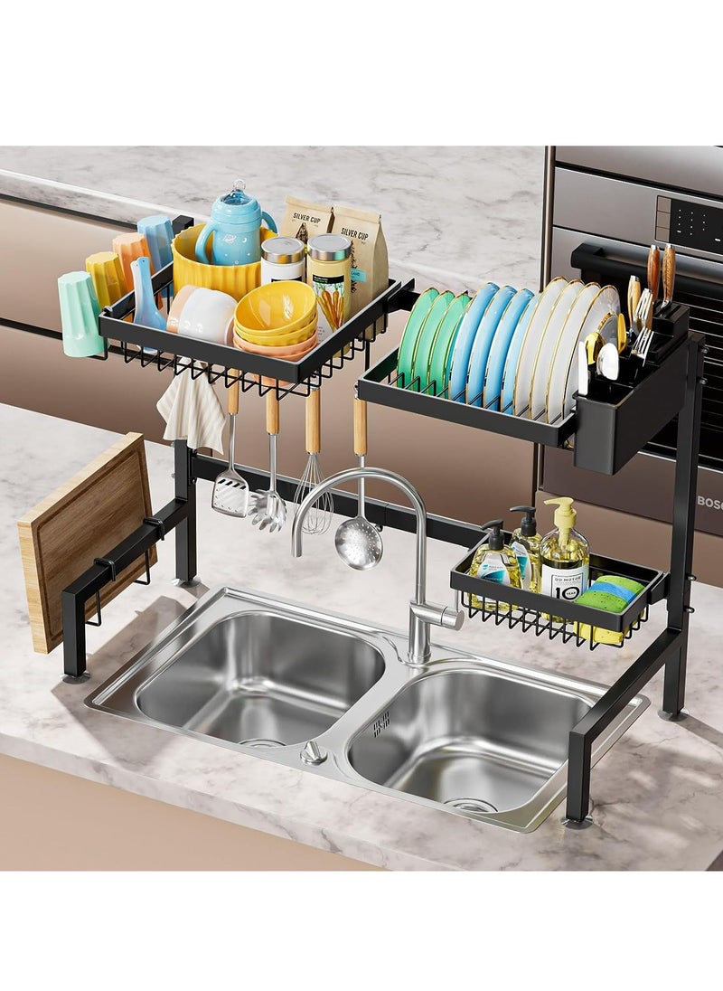 2 Tiers Retractable Large Over The Sink Dish Drying Rack Adjustable Large Capacity Sink Rack