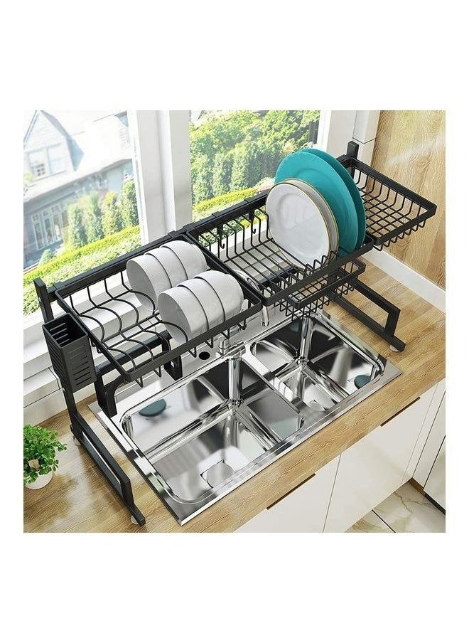 2 Tiers Retractable Large Over The Sink Dish Drying Rack Adjustable Large Capacity Sink Rack