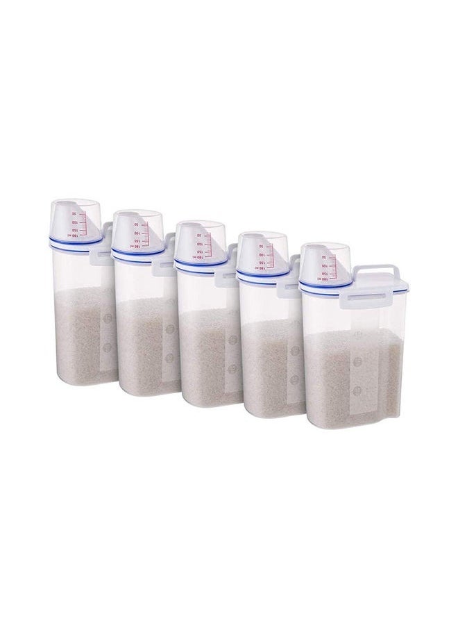 5-Piece Rice And Cereal Storage Container With Measuring Cup Set Blue/Clear 30x18x12centimeter