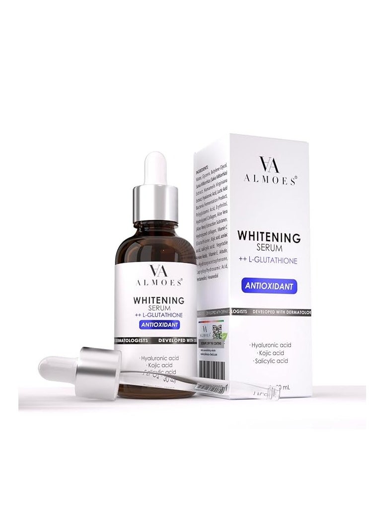 ALMOES Facial Serums,L-Glutathione Serum for Skin Moisturising, Balance Skin Tone, Improve Elasticity- with Hyaluronic Acid, Kojic Acid, Antioxidant Face Serums,30ML