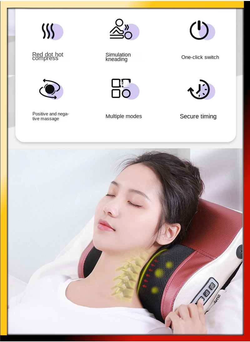 Shiatsu Neck And Shoulder Massage Electric Pillow Massager Machine Back Cervical Relaxation Cushion 8 Heads Warm Heating Kneading Deep Tissue Therapy Body Spine Calf Thigh Leg Foot Muscle Pain Relief
