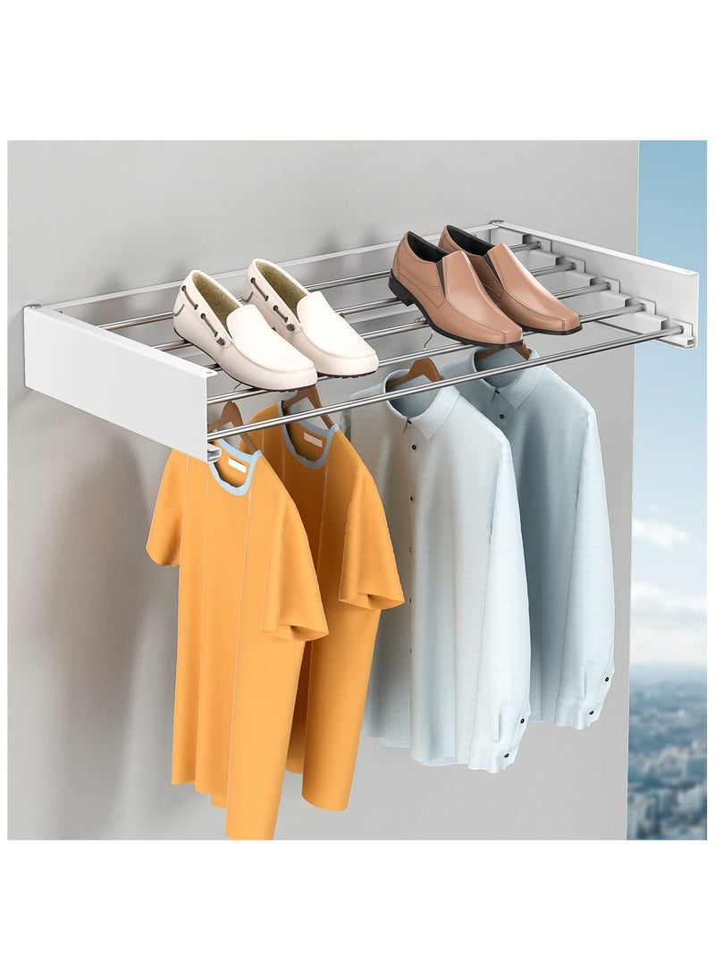 Yameem Wall Mounted Clothes Hanger Rack, Retractable Clothes Drying Rack Step Up Laundry Drying Rack, Wall Mounted, Retractable Clothes Drying Rack, 40lbs Capacity (white)