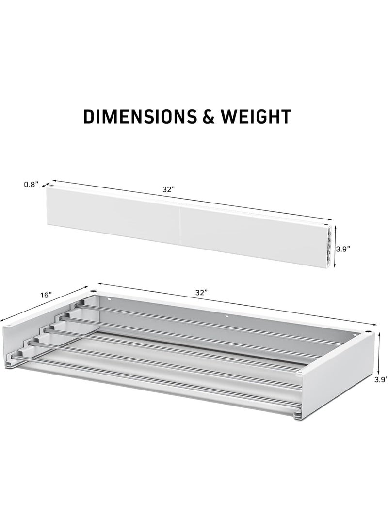 Yameem Wall Mounted Clothes Hanger Rack, Retractable Clothes Drying Rack Step Up Laundry Drying Rack, Wall Mounted, Retractable Clothes Drying Rack, 40lbs Capacity (white)