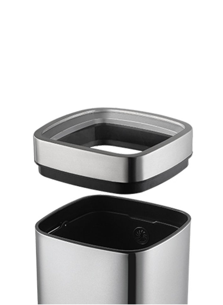 LAGUNA SERIES | Brushed Stainless Steel Finish | Fingerprint-Resistant | Open-Top Trash Bin | Metallic Grey | Large | 35L