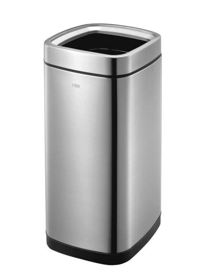 LAGUNA SERIES | Brushed Stainless Steel Finish | Fingerprint-Resistant | Open-Top Trash Bin | Metallic Grey | Large | 35L