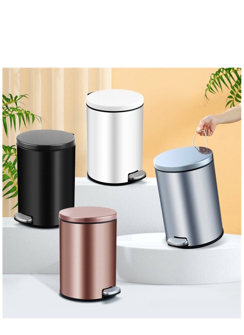 Trash Bin,12 Liter Stainless Steel Pedal Bin，Classic Round Pedal Trash Can, Hands-Free Ideal for Kitchen, Bathroom, Bedroom, Office, Round Shape Trash Can, Silver