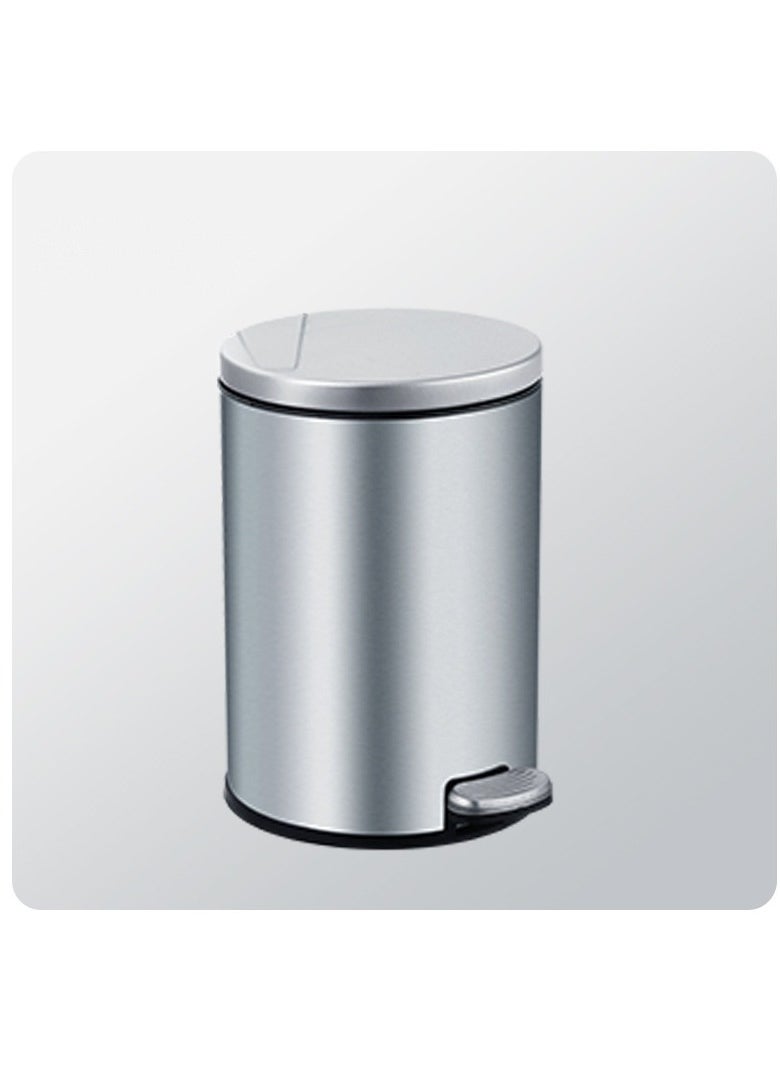 Trash Bin,12 Liter Stainless Steel Pedal Bin，Classic Round Pedal Trash Can, Hands-Free Ideal for Kitchen, Bathroom, Bedroom, Office, Round Shape Trash Can, Silver