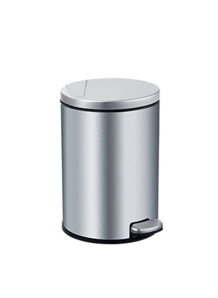 Trash Bin,12 Liter Stainless Steel Pedal Bin，Classic Round Pedal Trash Can, Hands-Free Ideal for Kitchen, Bathroom, Bedroom, Office, Round Shape Trash Can, Silver