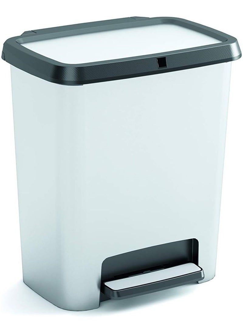 Kis Style Decorative Pedal Bin, 35L Silver with Bag Clip Ring & Non-Slip Base