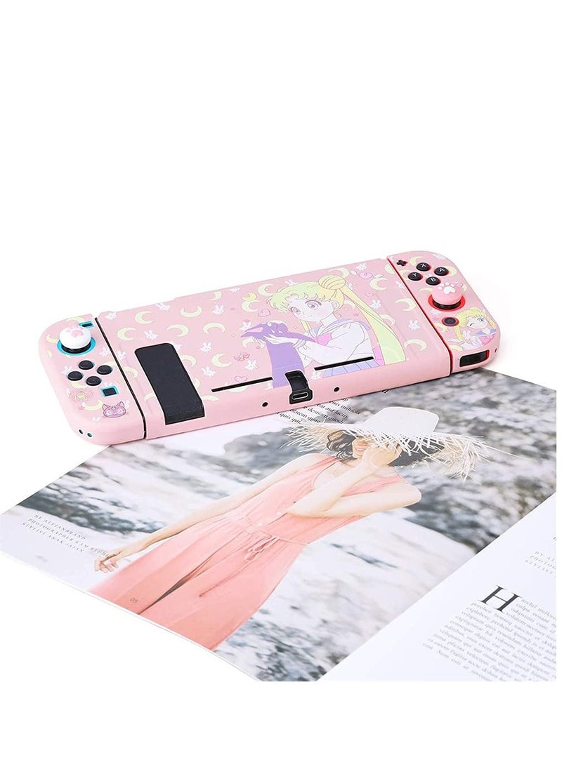 Switch Protective Cover,Cute Liquid Silicone Protective Case for Switch, Soft Slim Grip Cover Shell for Console and Joy Con, Scratch, Crack Resistant, Easy Install (Sailor Moon)