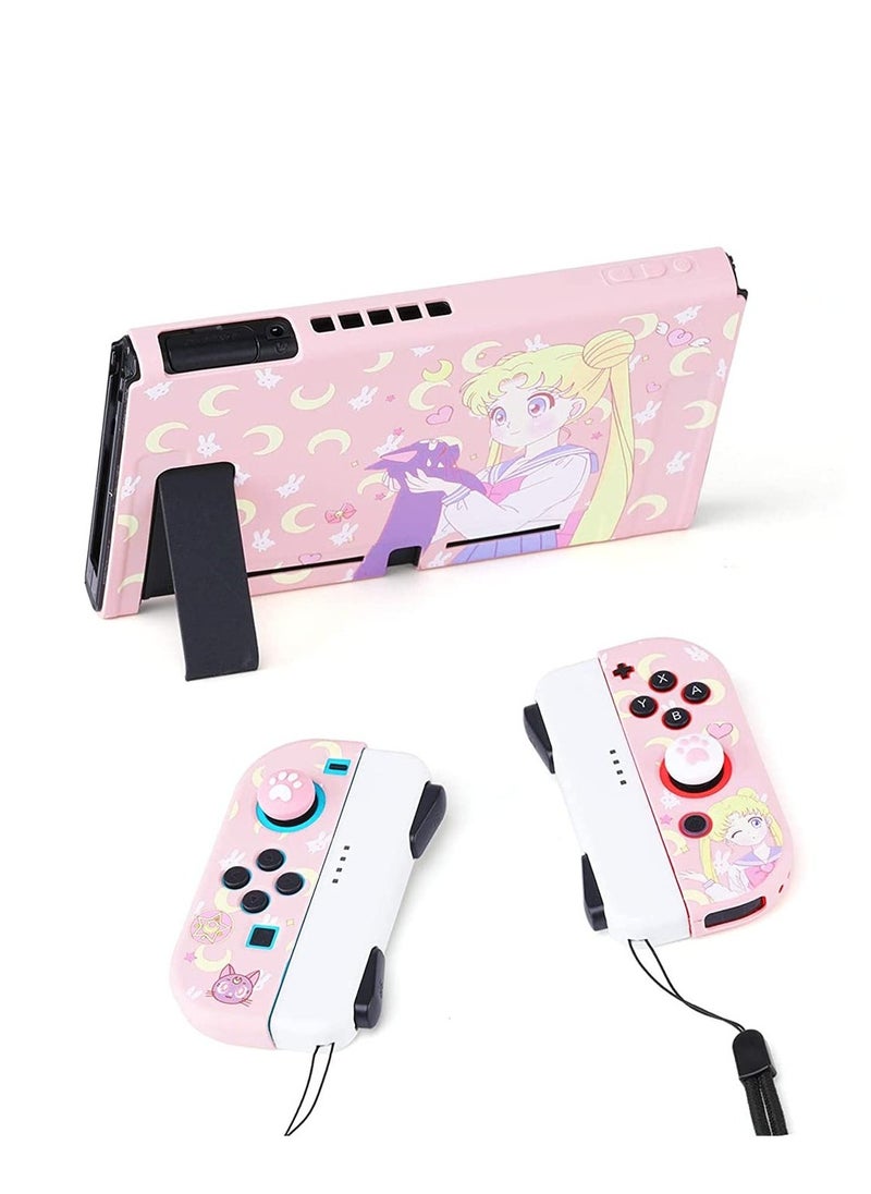 Switch Protective Cover,Cute Liquid Silicone Protective Case for Switch, Soft Slim Grip Cover Shell for Console and Joy Con, Scratch, Crack Resistant, Easy Install (Sailor Moon)