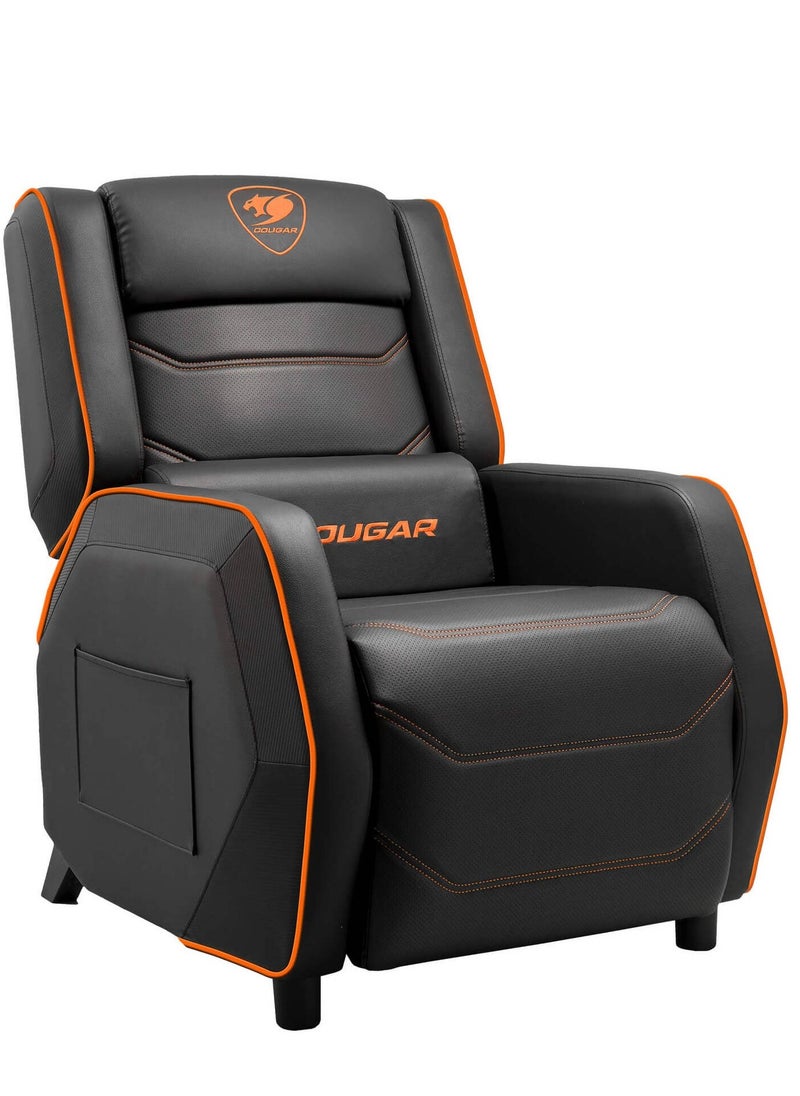 Cougar Ranger S Gaming Sofa, Adjustable Recline 115°-157°, Movable Footrest, Side Storage Pocket, Ergonomic Headrest & Lumbar Pillow, Breathable PVC Leather, Steel Frame, Up to 160kg Weight Capacity, Black/Orange | 3MRGSORB.0001