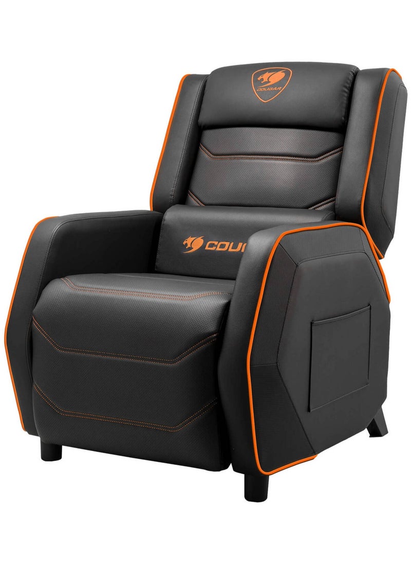 Cougar Ranger S Gaming Sofa, Adjustable Recline 115°-157°, Movable Footrest, Side Storage Pocket, Ergonomic Headrest & Lumbar Pillow, Breathable PVC Leather, Steel Frame, Up to 160kg Weight Capacity, Black/Orange | 3MRGSORB.0001