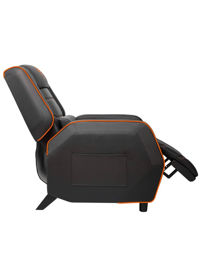 Cougar Ranger S Gaming Sofa, Adjustable Recline 115°-157°, Movable Footrest, Side Storage Pocket, Ergonomic Headrest & Lumbar Pillow, Breathable PVC Leather, Steel Frame, Up to 160kg Weight Capacity, Black/Orange | 3MRGSORB.0001