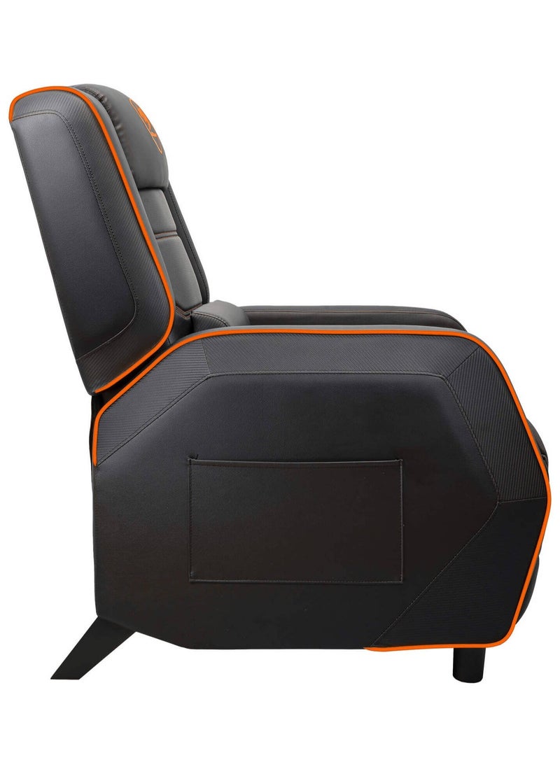 Cougar Ranger S Gaming Sofa, Adjustable Recline 115°-157°, Movable Footrest, Side Storage Pocket, Ergonomic Headrest & Lumbar Pillow, Breathable PVC Leather, Steel Frame, Up to 160kg Weight Capacity, Black/Orange | 3MRGSORB.0001