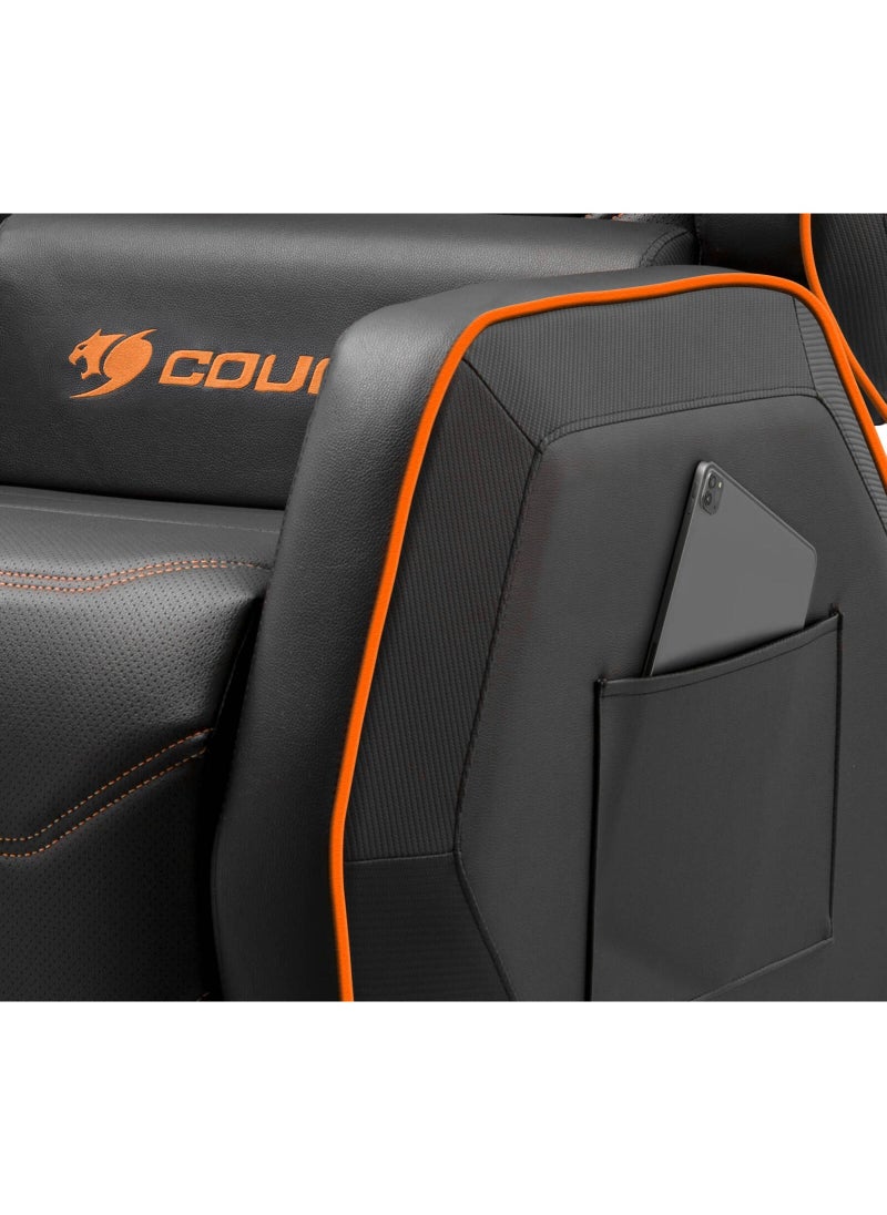 Cougar Ranger S Gaming Sofa, Adjustable Recline 115°-157°, Movable Footrest, Side Storage Pocket, Ergonomic Headrest & Lumbar Pillow, Breathable PVC Leather, Steel Frame, Up to 160kg Weight Capacity, Black/Orange | 3MRGSORB.0001