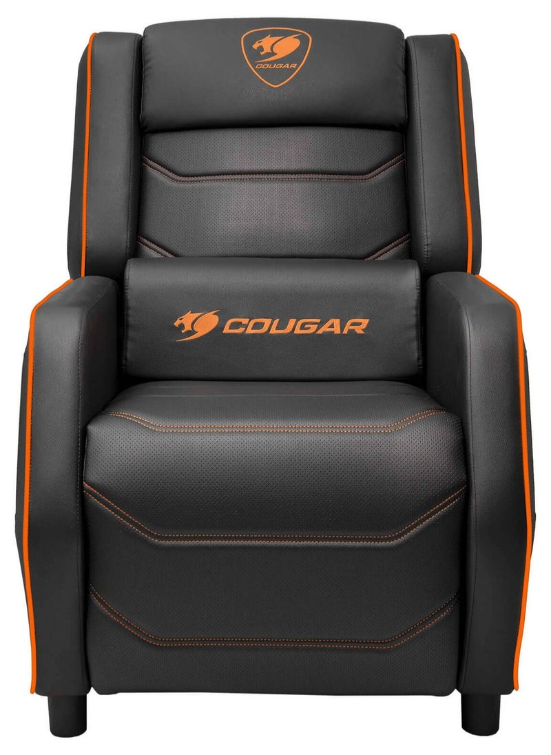 Cougar Ranger S Gaming Sofa, Adjustable Recline 115°-157°, Movable Footrest, Side Storage Pocket, Ergonomic Headrest & Lumbar Pillow, Breathable PVC Leather, Steel Frame, Up to 160kg Weight Capacity, Black/Orange | 3MRGSORB.0001