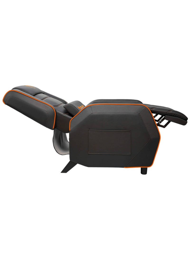 Cougar Ranger S Gaming Sofa, Adjustable Recline 115°-157°, Movable Footrest, Side Storage Pocket, Ergonomic Headrest & Lumbar Pillow, Breathable PVC Leather, Steel Frame, Up to 160kg Weight Capacity, Black/Orange | 3MRGSORB.0001