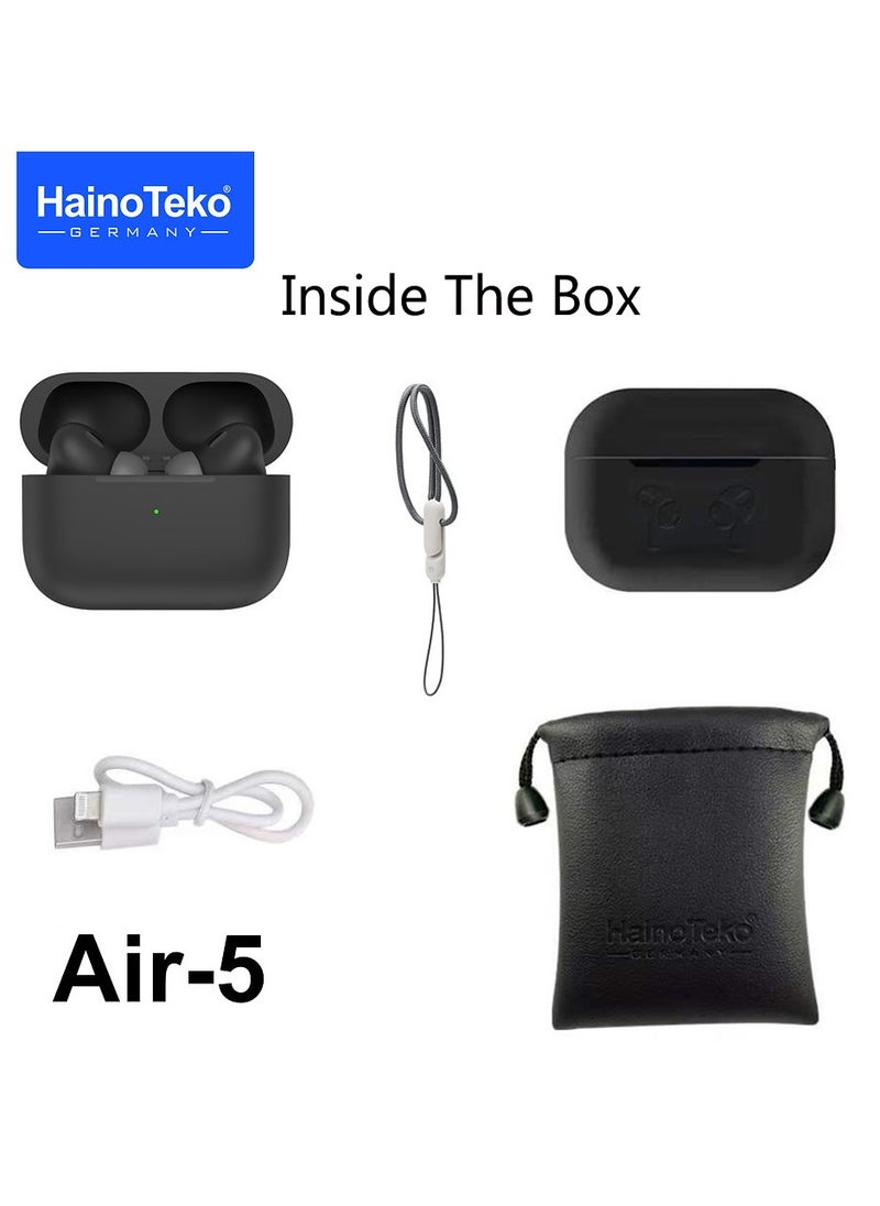 Haino Teko Air-5 True Wireless Stereo Earbuds with Multi Functional Touch Control HD Clear Microphone High Bass Sound Quality and Charging Case for Android mobiles and Tablets Black