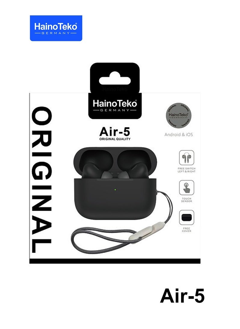 Haino Teko Air-5 True Wireless Stereo Earbuds with Multi Functional Touch Control HD Clear Microphone High Bass Sound Quality and Charging Case for Android mobiles and Tablets Black