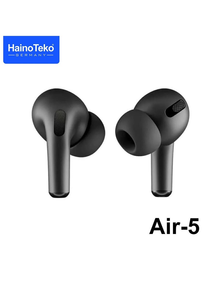 Haino Teko Air-5 True Wireless Stereo Earbuds with Multi Functional Touch Control HD Clear Microphone High Bass Sound Quality and Charging Case for Android mobiles and Tablets Black