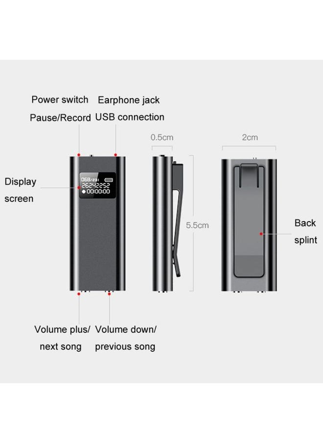 Q25 Intelligent Voice Recorder With Screen HD Noise Canceling Back Clip Voice Reporter, Size: 8GB(Black)