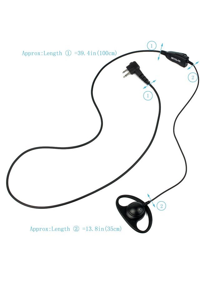 RETEVIS R-122 2 Pin D Shape Soft Ear Hook Earphone Microphone for Motorola GP68/GP88/GP300/2000/CT150/P040