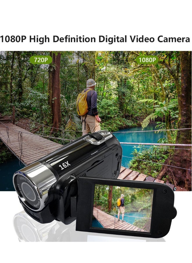 Portable 1080P High Definition Digital Video Camera DV Camcorder 16MP 2.7 Inch LCD Screen 16X Digital Zoom Built-in Battery