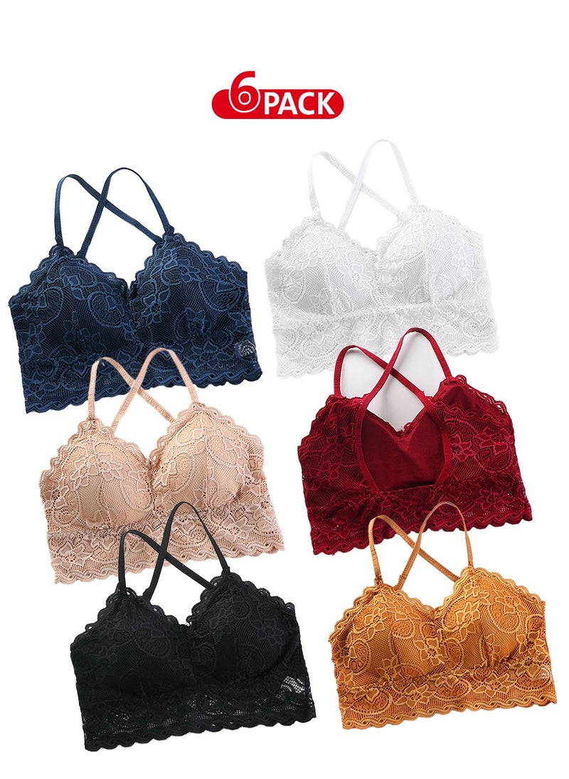 6-Piece Women's Bikini Bra Set with Lace Details