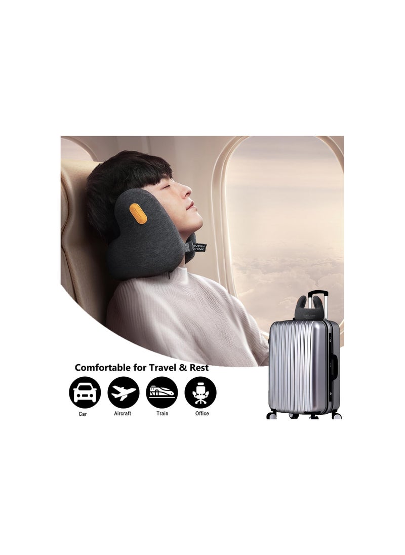 EVERY THINK Travel Pillow for Neck Support, Memory Foam Neck Pillow with Noise Canceling Earmuffs, Carrying Case for Sleeping, Airplane, Travel Rest - Black