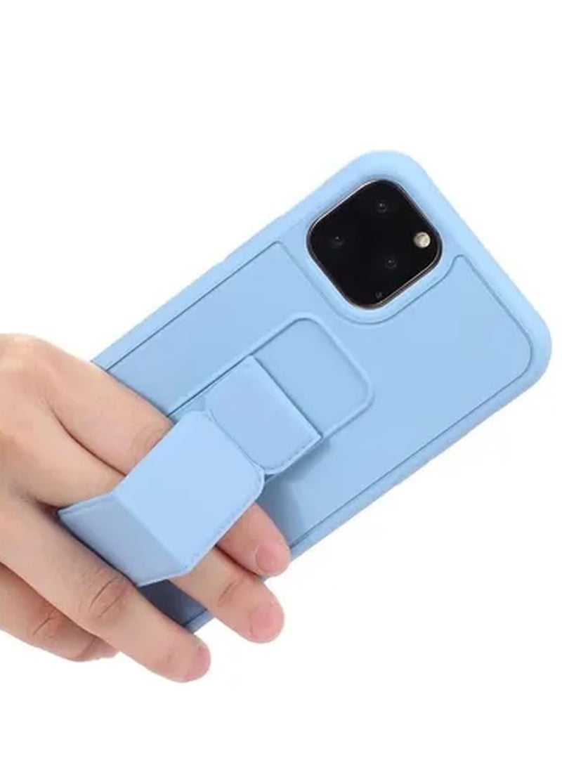 Apple iPhone 14 Pro Case With Hand Grip Foldable Magnetic Kickstand Wrist Strap Finger Grip Cover 6.1 Inch Light Blue